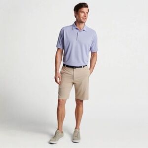 PETER MILLAR SHACKLEFORD 10”PERFORMANCE HYBRID SHORT IN BEECHWOOD TAN SZ 34 EUC